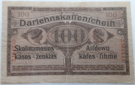 Banknot 100 marek 1918 r. Kowno