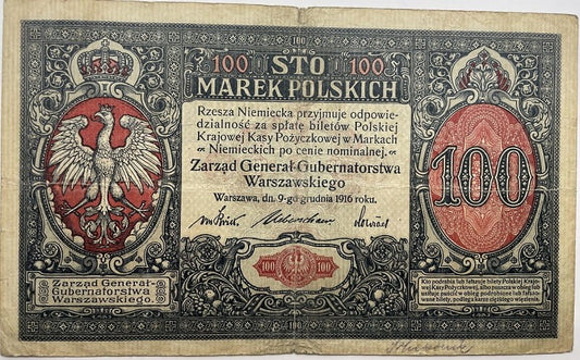 Banknot 100 marek polskich 1916 stan 3