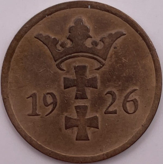 Moneta 2 fenigi 1926 r. Wolne Miasto Gdańsk stan 2