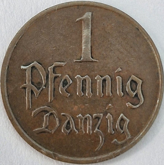 Moneta 1 fenig Wolne Miasto Gdańsk 1929