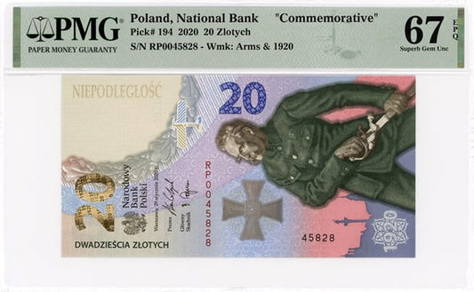 Banknot 20 zł Bitwa Warszawska 1920 2020 PMG 67 EPQ