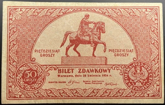Banknot 50 gr 1924 r. bilet zdawkowy