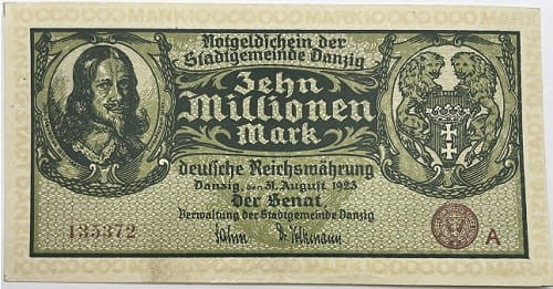 Banknot 10 mln marek 1923 Wolne Miasto Gdańsk