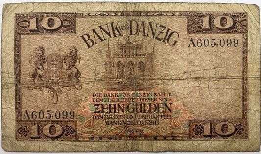 Banknot 10 guldenów 1924 r. Wolne Miasto Gdańsk seria A