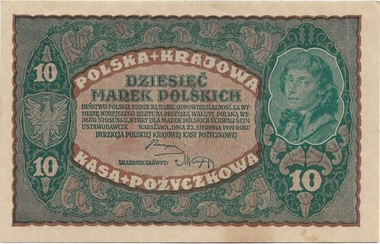 Banknot 10 marek 1919 r. stan 1