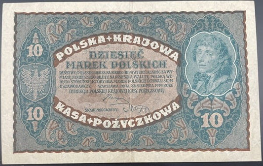 Banknot 10 marek 1919 r. stan 2