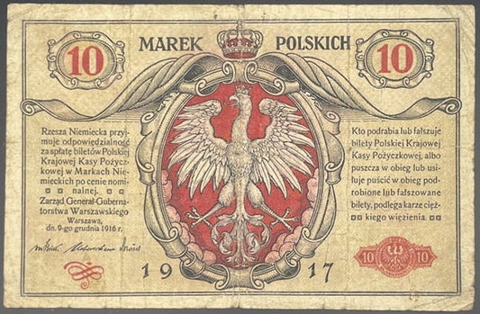 Banknot 10 marek polskich 1917 r. stan 4