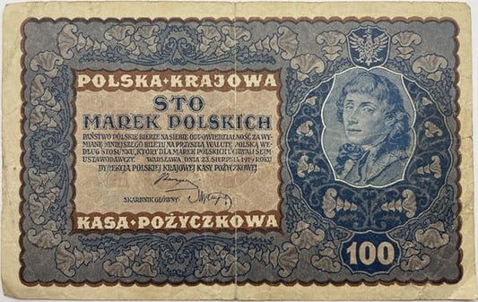 Banknot 100 marek polskich VIII 1919 stan 3