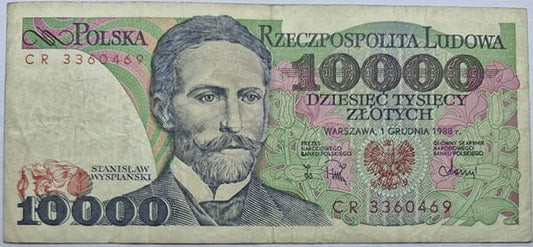 Banknot 10000 zł 1988 Stanisław Wyspiański stan 3