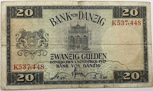 Banknot 20 guldenów 1937 r. Wolne Miasto Gdańsk