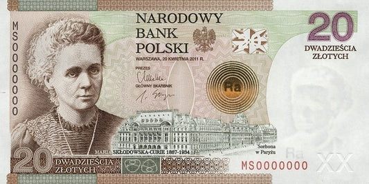 Banknot 20 zł 100 rocznica nagrody Nobla Maria Skłodowska-Curie 2011