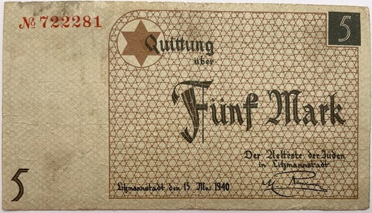Banknot 5 marek 1940 Getto w Łodzi