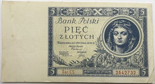 Banknot 5 złotych 1930 r. stan 3