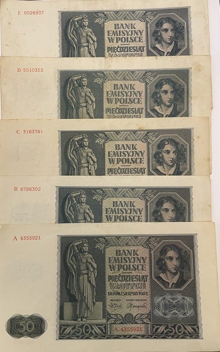 Banknot 50 zł 1941 r. A, B, C, D, E