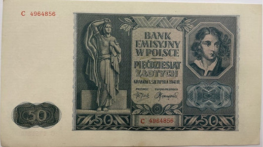 Banknot 50 zł 1941 r. stan -1/+2