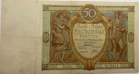 Banknot 50 złotych 1929 stan 3