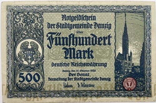 Banknot 500 marek 1922 r. Wolne Miasto Gdańsk