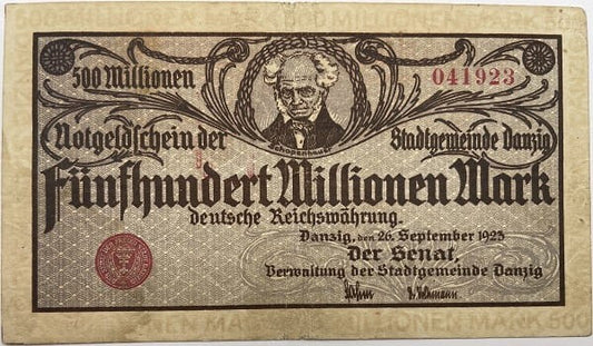 Banknot 500 mln marek 1923 r. Wolne Miasto Gdańsk