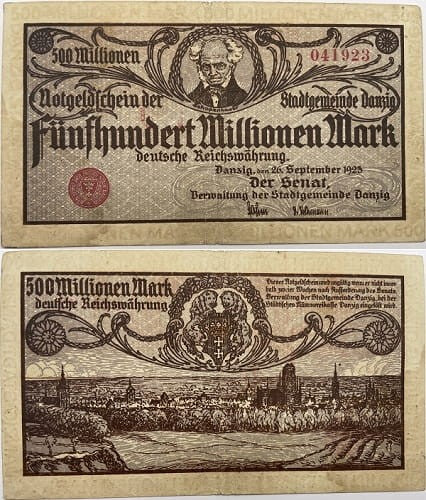 Banknot 500 mln marek 1923 r. Wolne Miasto Gdańsk