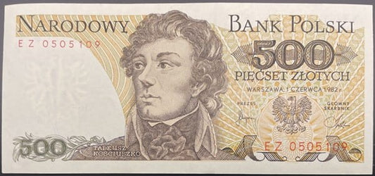 Banknot 500 zł Tadeusz Kościuszko 1982 stan 2
