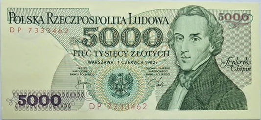 Banknot 5000 zł 1982 Fryderyk Chopin