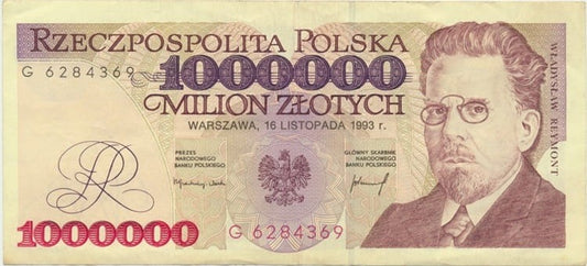 Banknot 1000000 zł 1993 Władysław Reymont stan 3