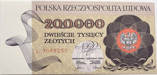 Banknot 200000 zł 1989 stan 1