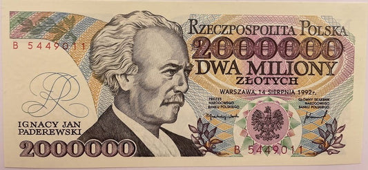 Banknot 2000000 zł 1992 Paderewski stan 1
