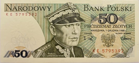 Banknot 50 zł 1988 Karol Świerczewski UNC