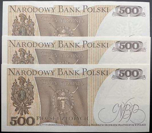 Banknot 500 zł 1982 Tadeusz Kościuszko 3 kolejne