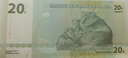 Kongo banknot 20 Franków 2003 r. UNC