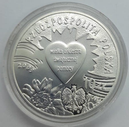 Moneta 10 zł 10 lat Wielkiej Orkiestry Świątecznej Pomocy WOŚP 2003