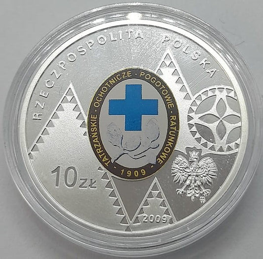 Moneta 10 zł 100. rocz. Powstania TOPR 2009 r.