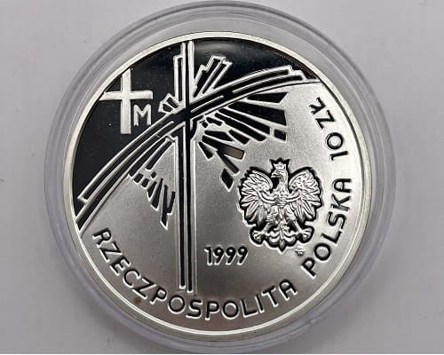 Moneta 10 zł Jan Paweł II papież pielgrzym 1999