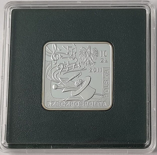 Moneta 10 zł Jeremi Przybora Jerzy Wasowski kwadrat 2011 r.