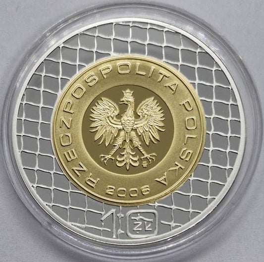 Moneta 10 zł MŚ w piłce nożnej Niemcy plater 2006