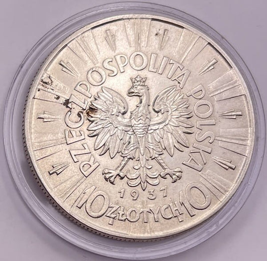 Moneta 10 złotych 1937 r. Józef Piłsudski stan 2