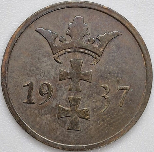 Moneta 2 fenigi 1937 Wolne Miasto Gdańsk