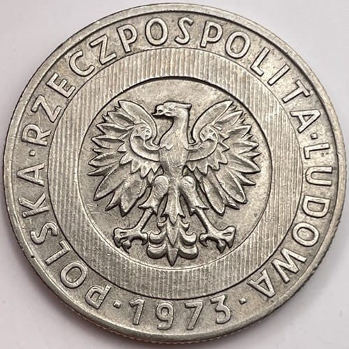 Moneta 20 zł Wieżowiec i kłosy 1973 r. b.z.