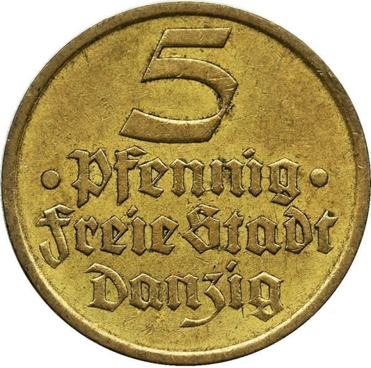 Moneta 5 fenigów Wolne Miasto Gdańsk Flądra 1932 r. stan 1