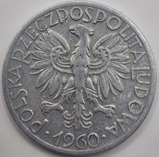 Moneta 5 zł Rybak 1960 stan 3