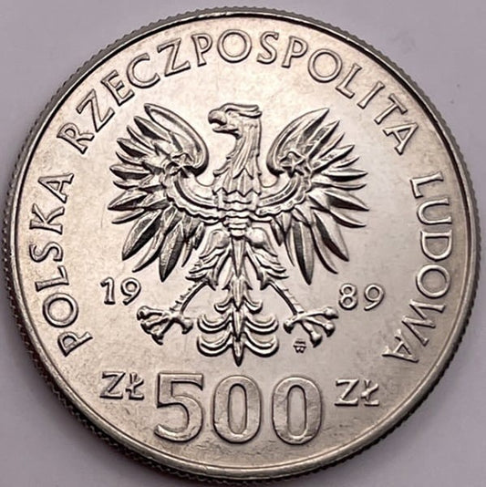 Moneta 500 zł 50 rocznica wojny obronnej 1989