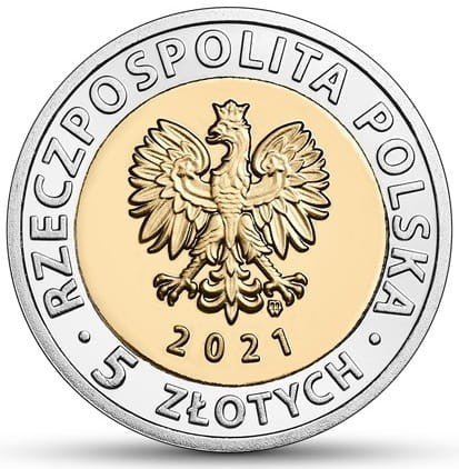 Moneta 5 zł brama Żuraw w Gdańsku 2021