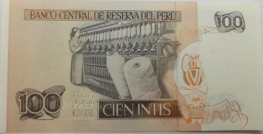 Peru Banknot 100 Intis 1987 r. UNC