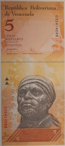 Wenezuela banknot 5 bolivares 2011 UNC