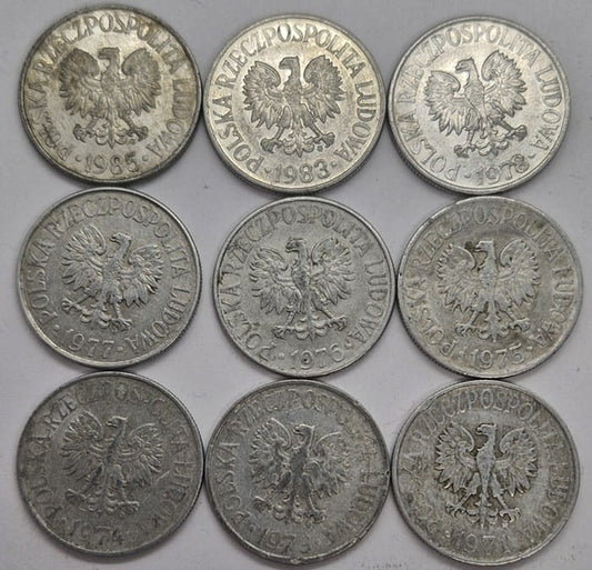 Zestaw monet obiegowych 50 gorszy PRL różne roczniki