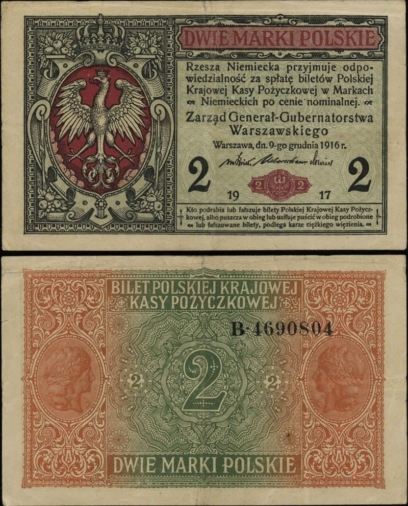 Banknot 2 marek polskich 1917 generał