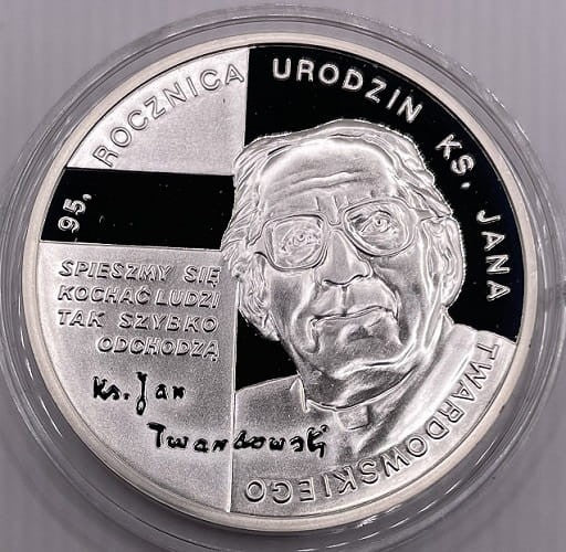 Moneta 10 zł 95. rocz. urodzin ks. Jana Twardowskiego 2010 r.