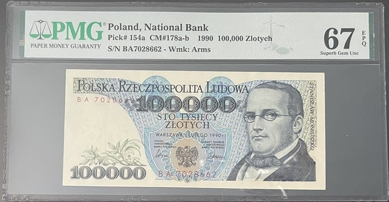 Banknot 100000 zł Moniuszko 1990 PMG 67 EPQ